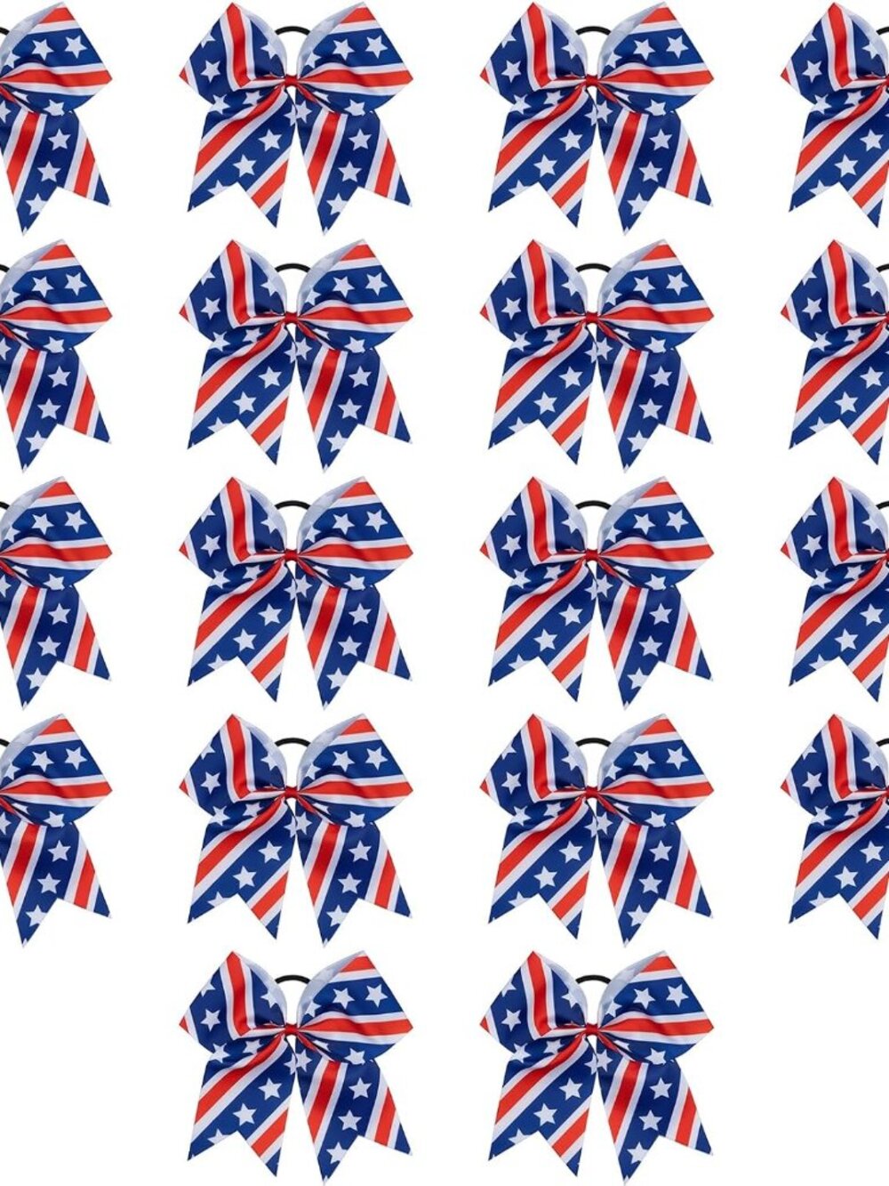 American Flag Cheer Hair Bows with Ponytail Holders for Girls, 8", 18 Pack